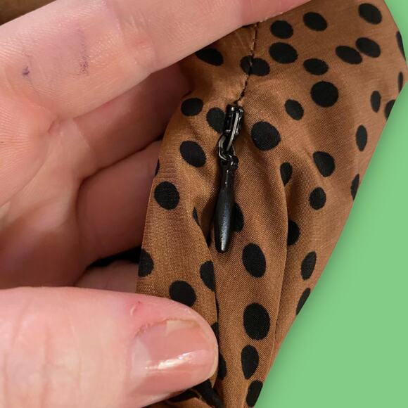 Tulle by Anthropologie Faux Silk Brown Speckled A-Line Midi Dress Size Small - Picture 6 of 9